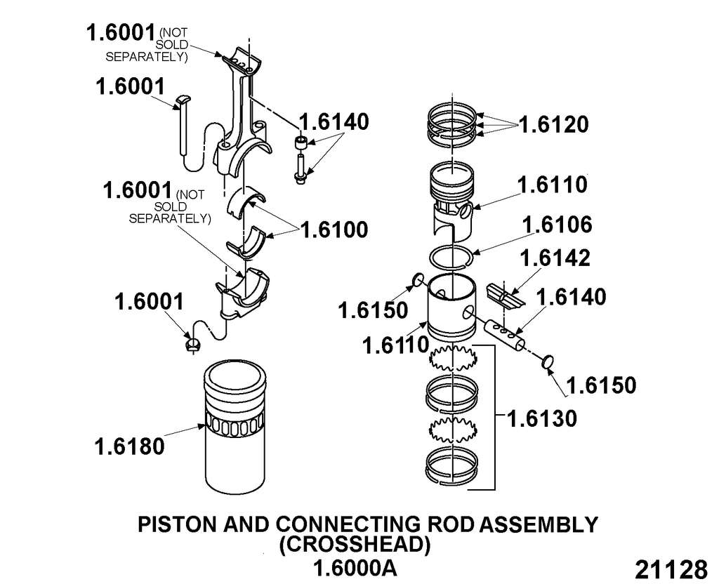 Detroit Diesel Piston and Connecting Rod Assembly (Crosshead) 1.6000A 21128 | woodlineparts.com