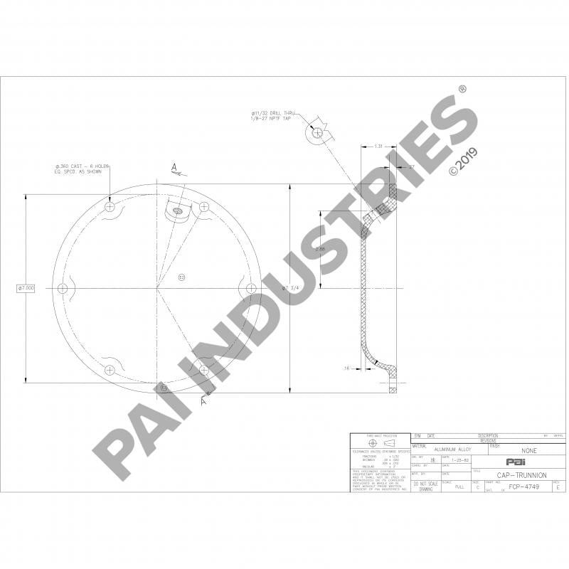 PAI FCP-4749 MACK 97QL399P2 TRUNNION CAP (44,000 LB CAMEL