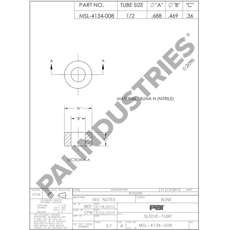 PACK OF 5 PAI MSL-4134-008 MACK 6635-60VL8 COMPRESSION SLEEVE (1/2" ID)