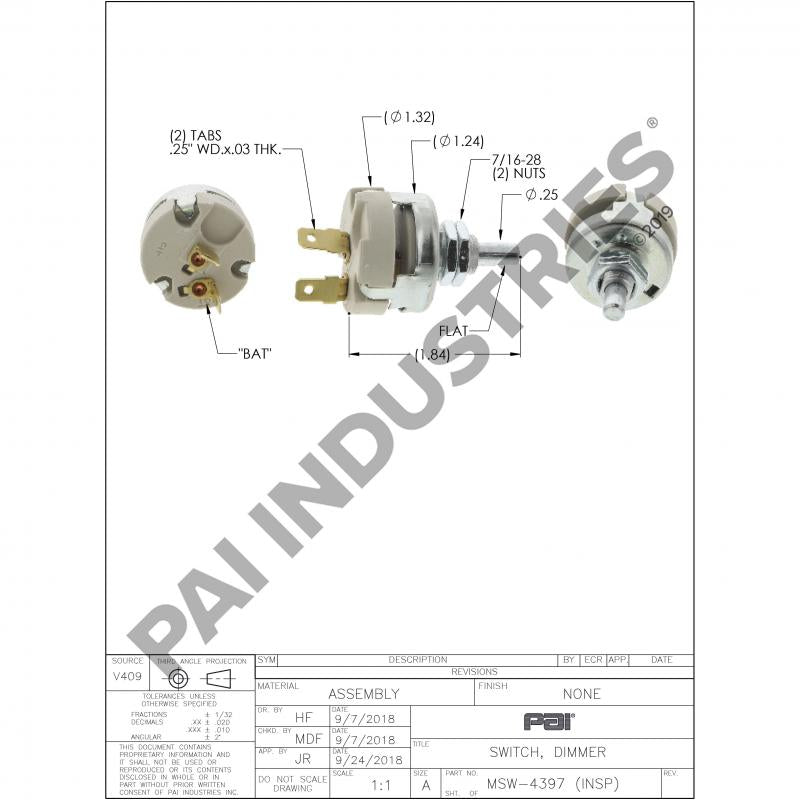 PAI MSW-4397OEM MACK 2MS216 DASH DIMMER SWITCH (25024278) (OEM) | woodlineparts.com