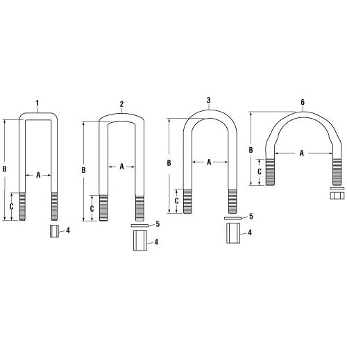 PACK OF 2 PAI FUB-5054 MACK 7QK3151P4 FLAT U-BOLT KIT (3-1/2 X 10) (USA)