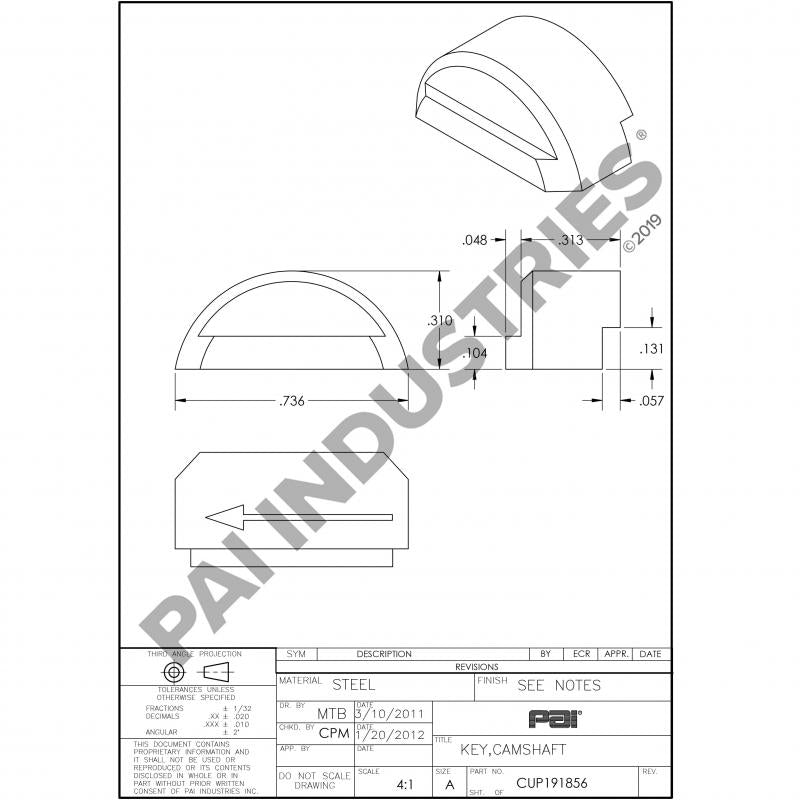 PACK OF 2 PAI 191856 CUMMINS 3021600 CAMSHAFT KEY (0.51" OFFSET) (USA)