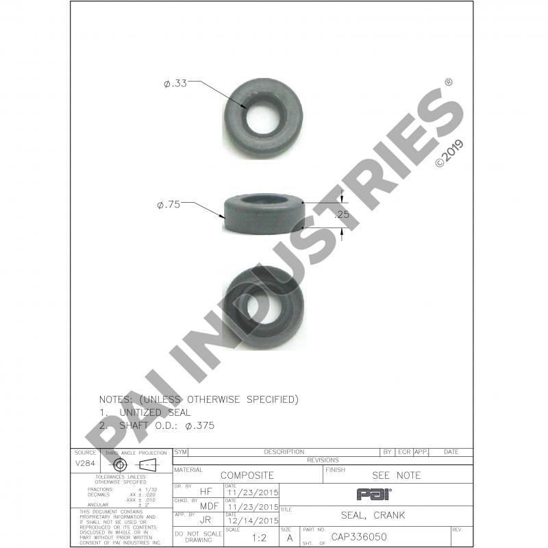 PAI 336050 CATERPILLAR 7S6798 FUEL PUMP SHAFT SEAL (3100 / 3126 / C7) (USA)