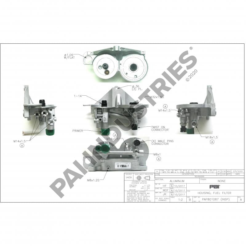PAI 801087 MACK 21023285 FUEL FILTER HOUSING (MP7 / MP8 / D11 / D13) (OEM)