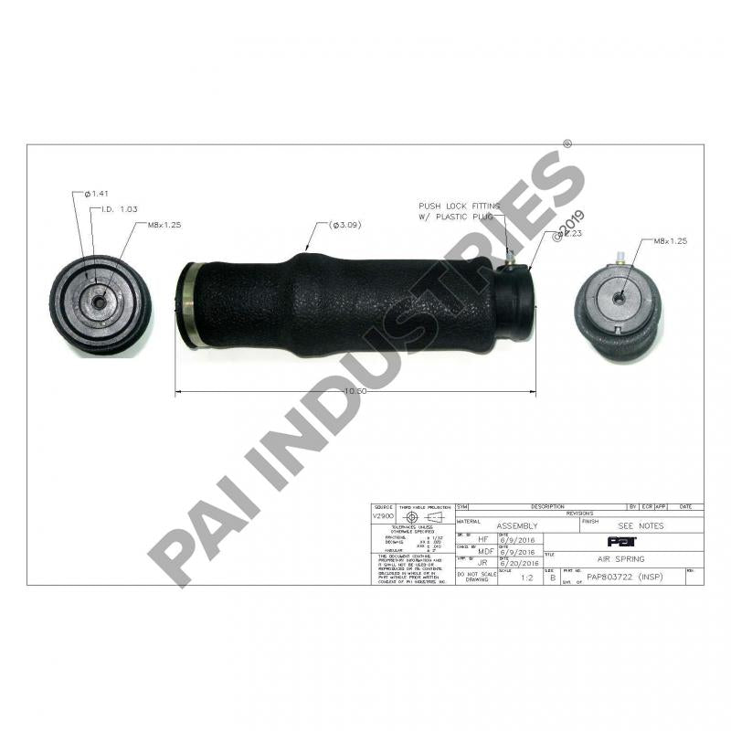PAI 803720 MACK 800-6222086001 SEAT AIR SPRING KIT (10.50" L) (M8 X 1.25)