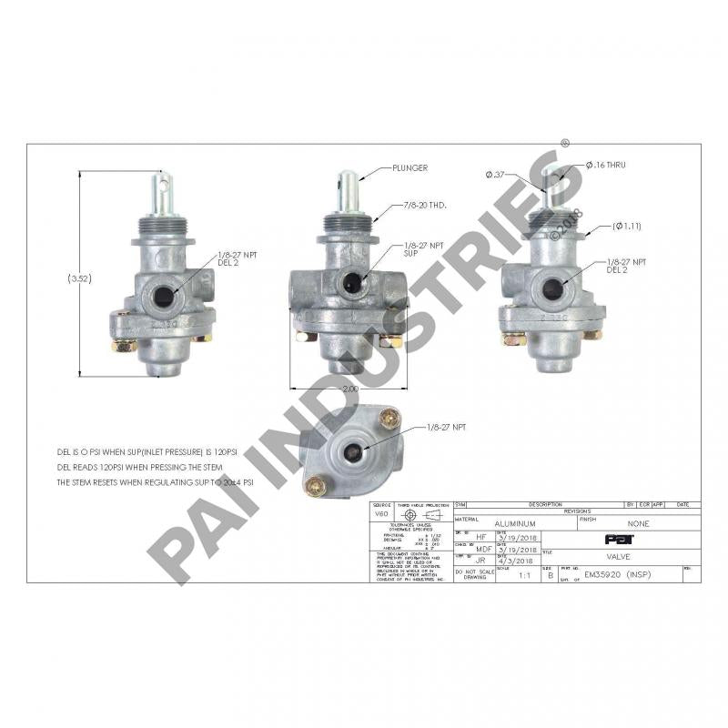 PAI EM35920 MACK 745-276566 PUSH PULL VALVE (PP-1) (276566, 276580)