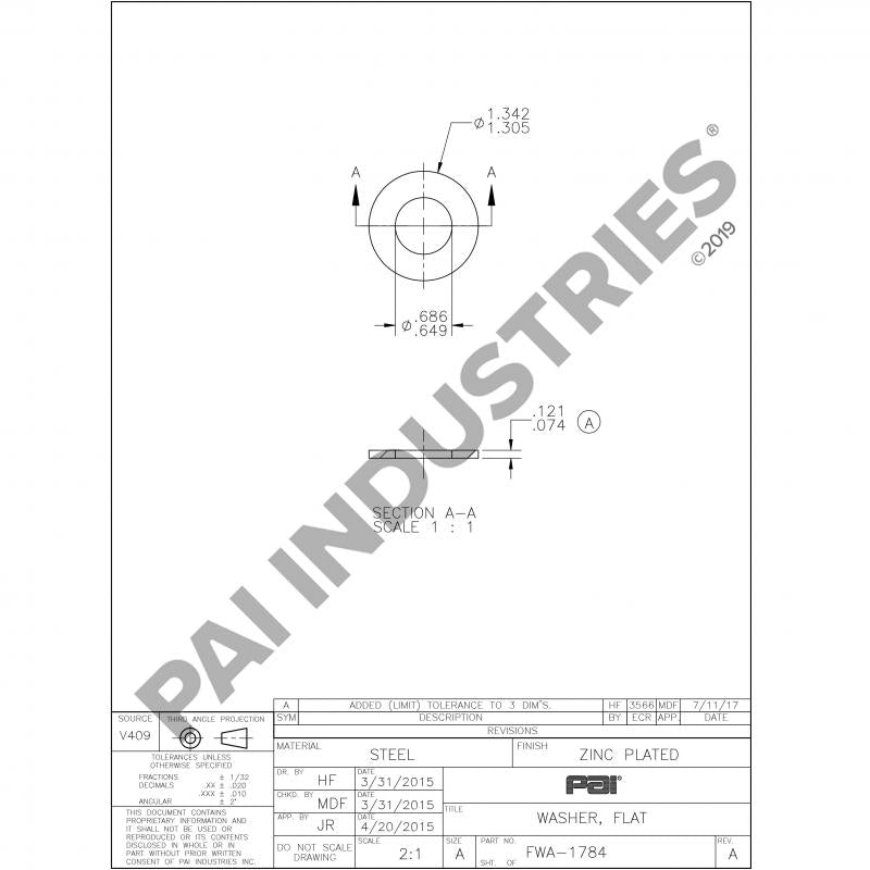 PACK OF 5 PAI FWA-1784 MACK 37AX271 FLAT WASHER (0.686" ID X 1.343" OD) (USA)