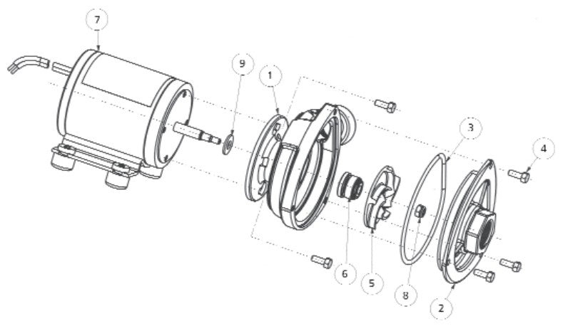 Jabsco® 50840 / 50860 Cyclone Pump Exploded View | woodlineparts.com