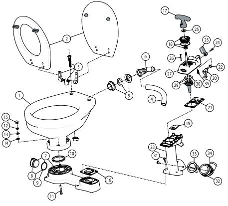 Jabsco Twist n Lock Manual Toilet Exploded View | woodlineparts.com