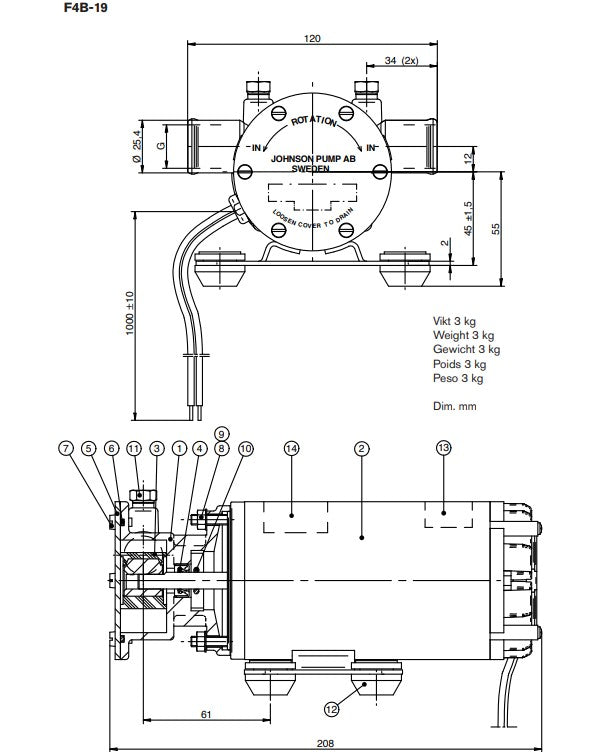JOHNSON® 10-24689-04 BILGE / DECK WASH PUMP DC DRIVEN 24V 12.5 GPM
