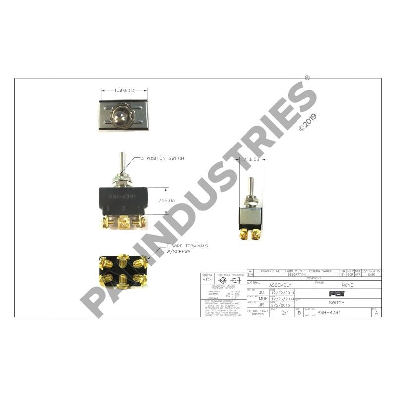 PAI MSW-4391 MACK 1MR3165P2 TOGGLE SWITCH (3 POSITION) (6 TERMINALS)