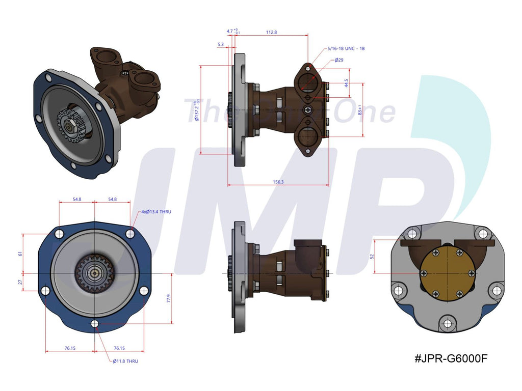 JMP Marine® JPR-G6000F Replacement Detroit Diesel® 5145578 Raw Water Pump (17050-0001) | woodlineparts.com