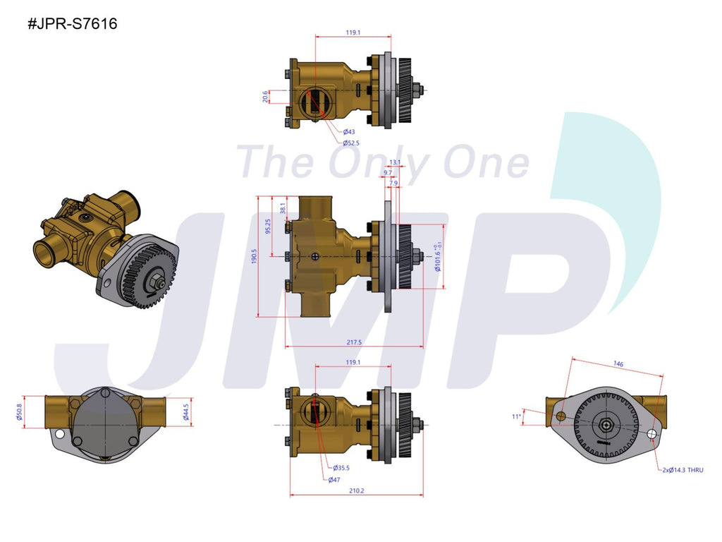 JMP Marine® JPR-S7616 Replacement P1716C Engine Cooling Pump (P1716A)
