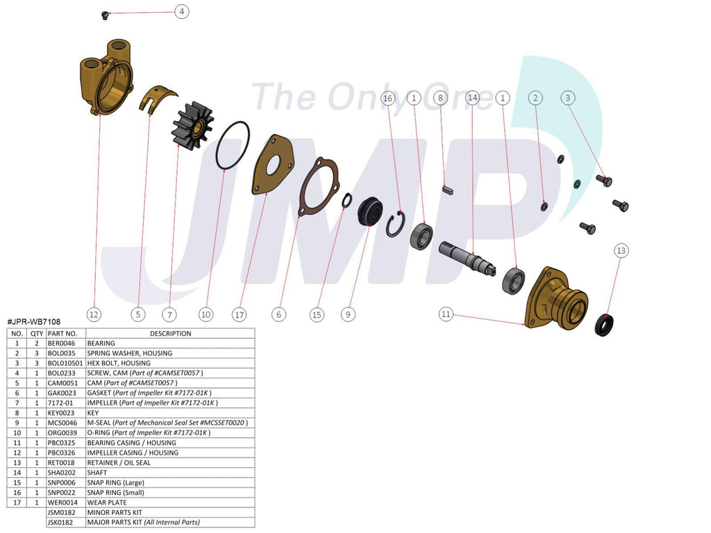 JMP MARINE® JPR-WB7108 REPLACEMENT WESTERBEKE® 42175 SEAWATER PUMP