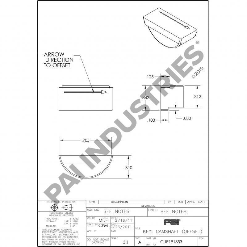 PACK OF 2 PAI 191853 CUMMINS 3021597 CAMSHAFT KEY (855 / N14) (USA)