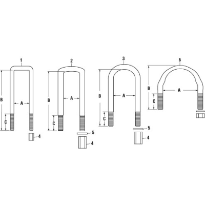 PACK OF 2 PAI FUB-5072 MACK 7QK3151P5 FLAT U-BOLT KIT (3-1/2" X 11") (USA)