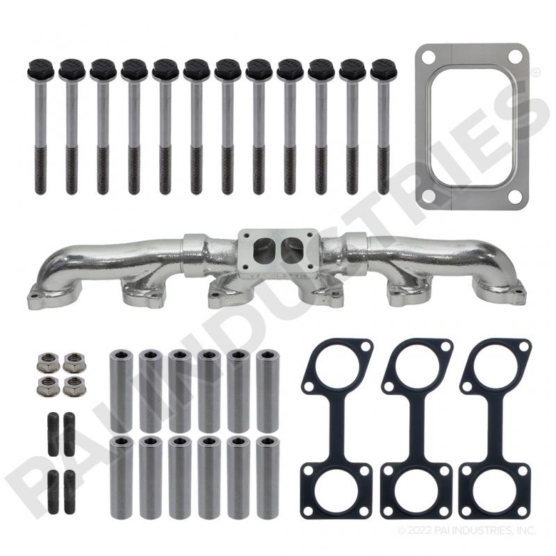 PAI 681127HP HIGH PERFORMANCE EXHAUST MANIFOLD KIT FOR DETROIT DIESEL SERIES 60 (USA) (3 PC SEALED ASSEMBLY) (30 DEGREE DOWN ANGLE) (THERMASHIELD COATING)