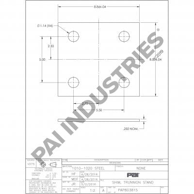 PAI 803815 MACK N/A TRUNNION BRACKET SPACER PLATE SHIM (0.250 IN)
