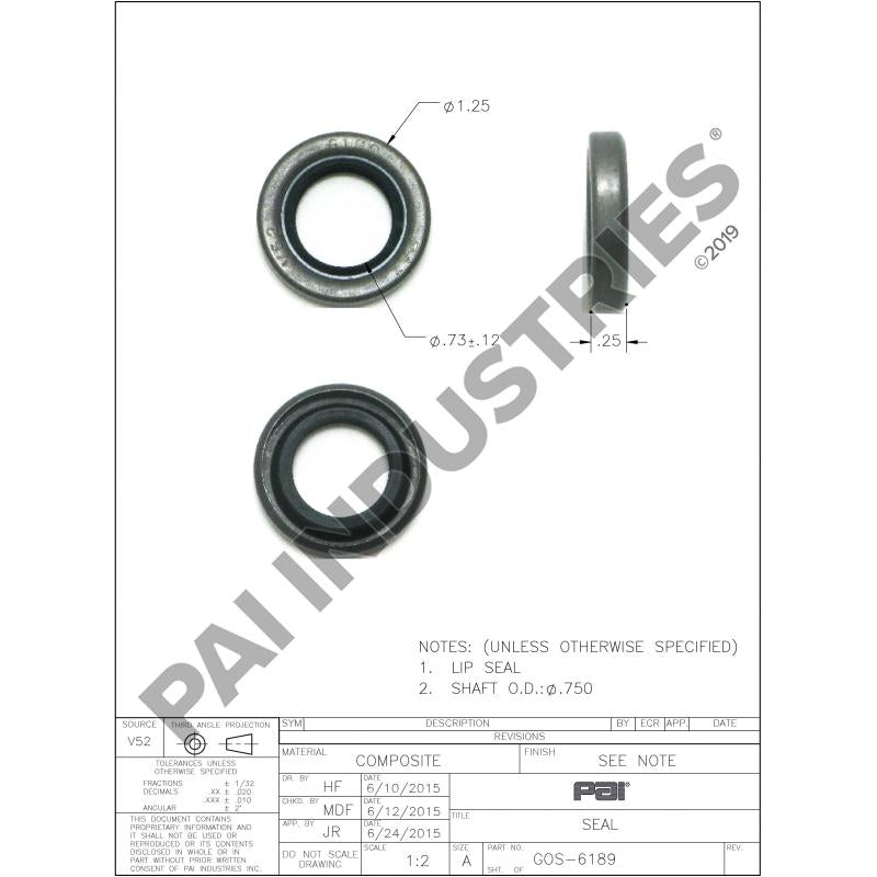 PACK OF 5 PAI GOS-6189 MACK 88AX410P3 PTO OUTPUT SEAL (0.73" ID X 1.25" OD)